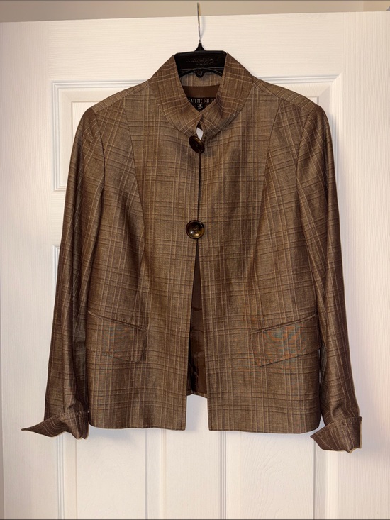 Lafayette 148 New York Jackets & Blazers - Lafayette 148 Blazer Jacket in Brown Plaid Wool Linen blend